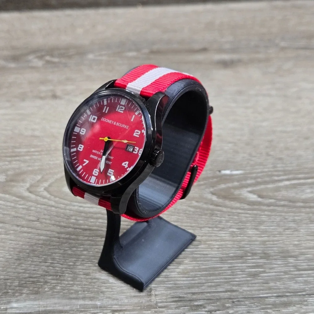 Dooney & Bourke Red Dial Watch Black Case Strap 50M Tested